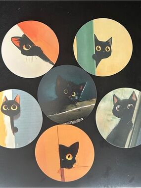 Black Cat Decorative Coasters - Set of 6